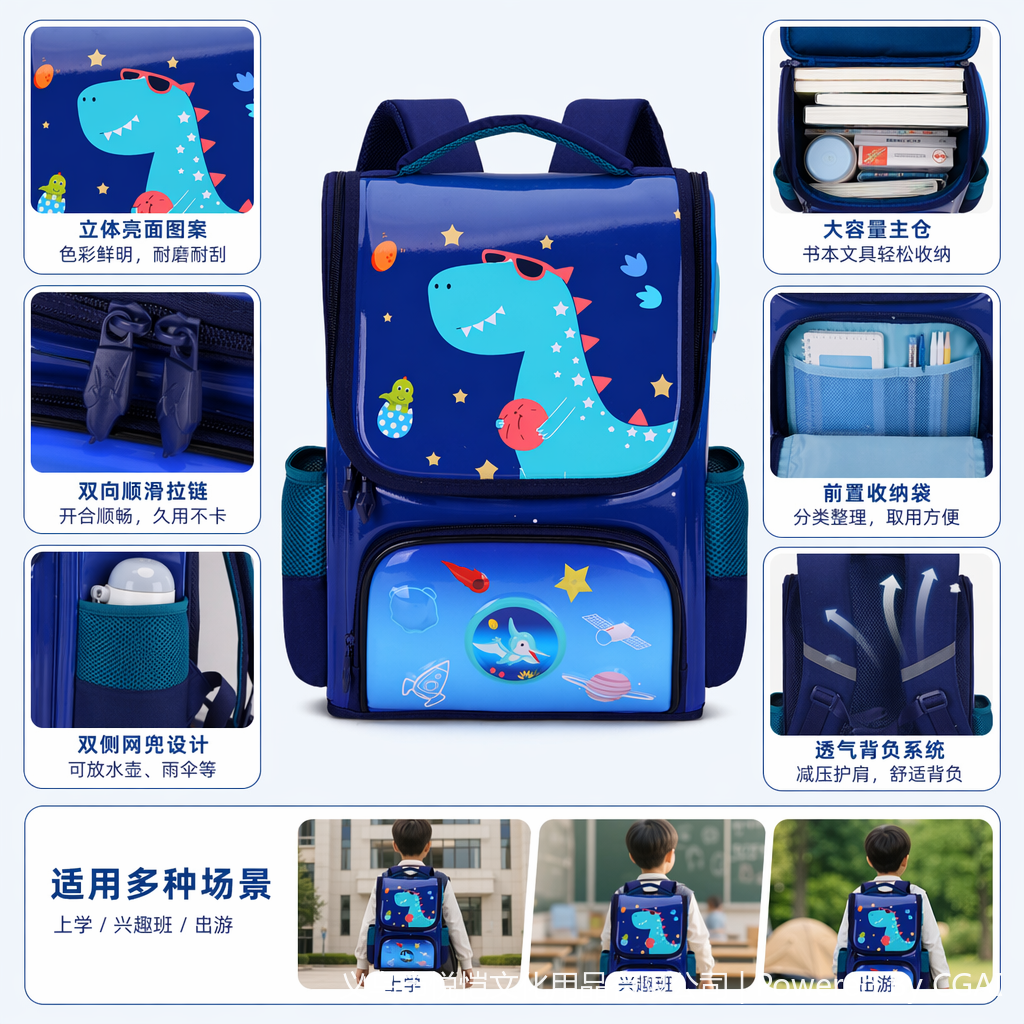 书包/跨境硬壳书包/书包三件套/超声波书包/小学生书包跨境产品图