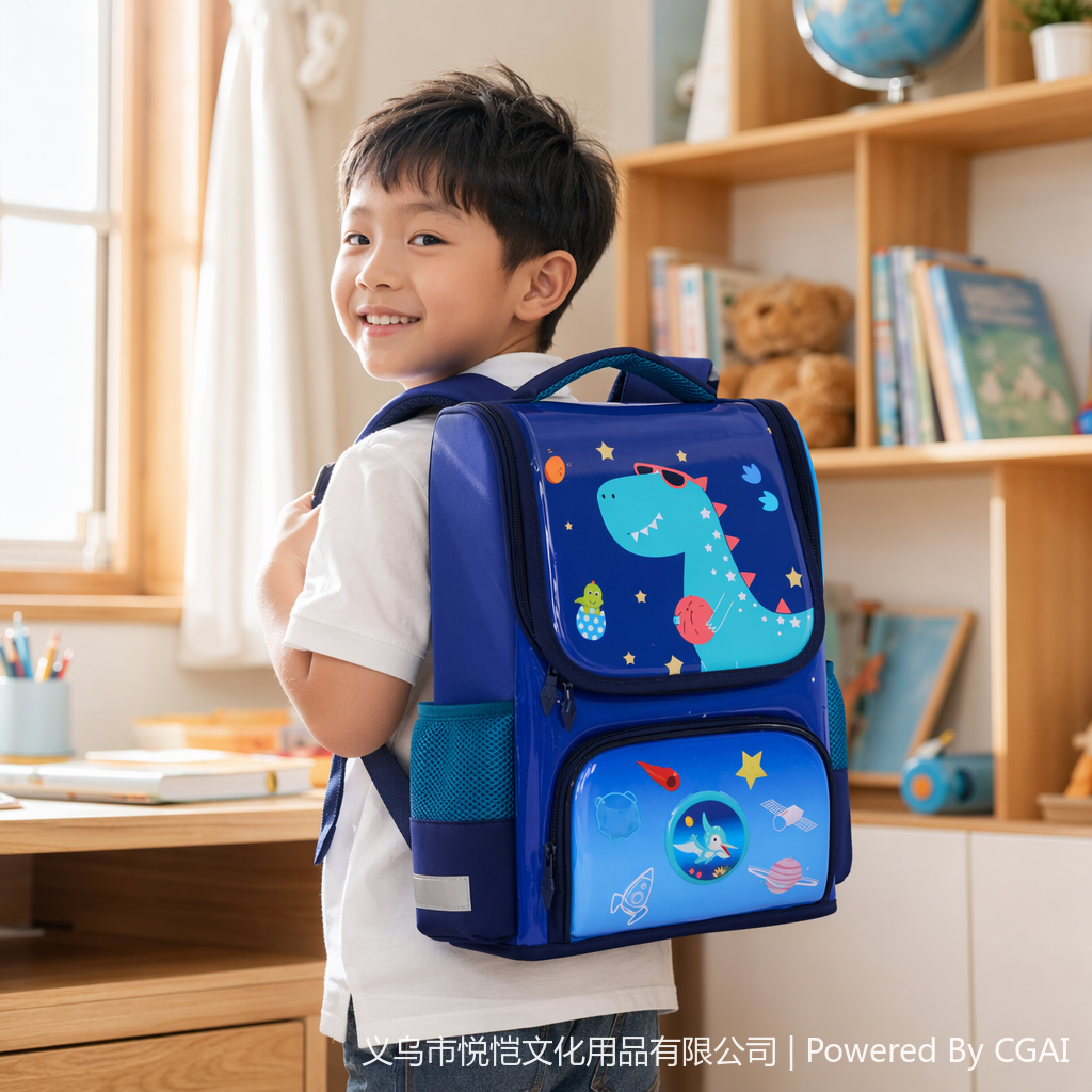 蓝色恐龙主题跨境硬壳大容量便携防刮防泼水双肩包小学生书包图