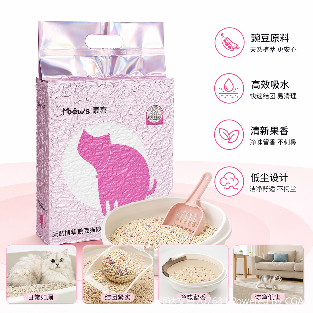 慕喜豌豆木薯猫砂豆腐沙混合猫砂除臭低粉尘不粘底植物防臭混合膨润土矿砂2.5kg
