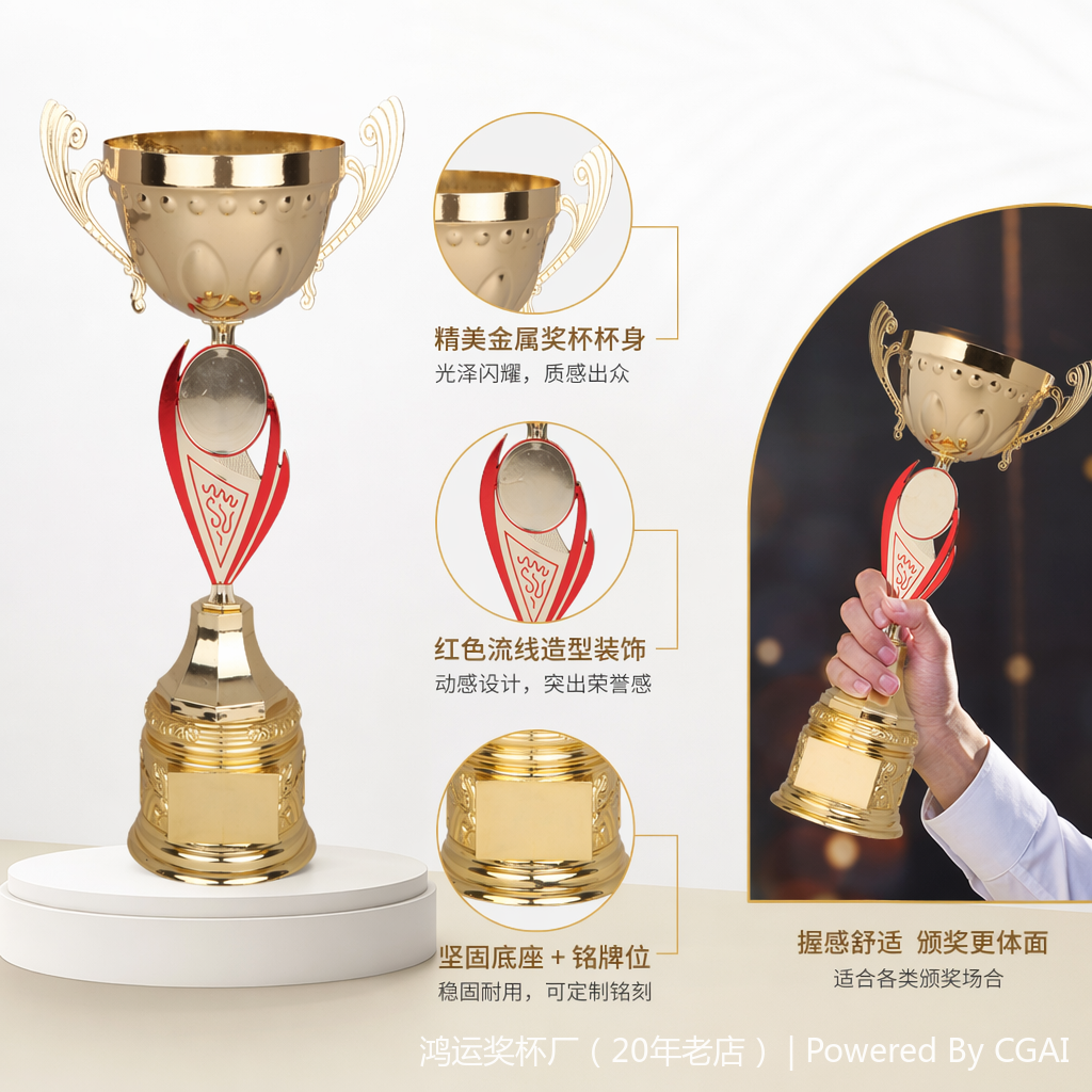 金色奖杯塑料底座大奖杯奖牌定制礼盒装图