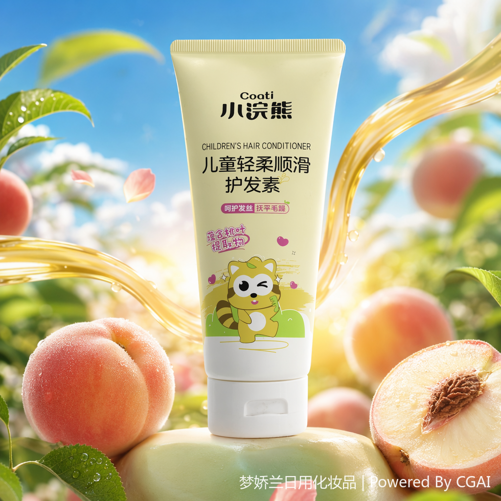 The Coati Little Raccoon children's light yellow hair conditioner tube contains peach leaf extract, which is light, soft and smooth Specification image