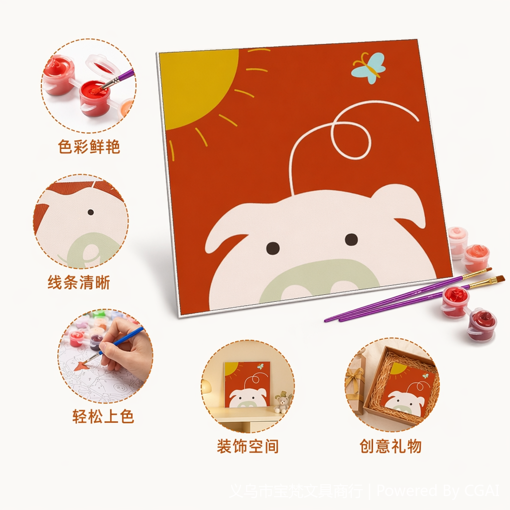 宝海梵diy数字油画 动漫卡通儿童房手绘数码装饰画动物连连看HF0011