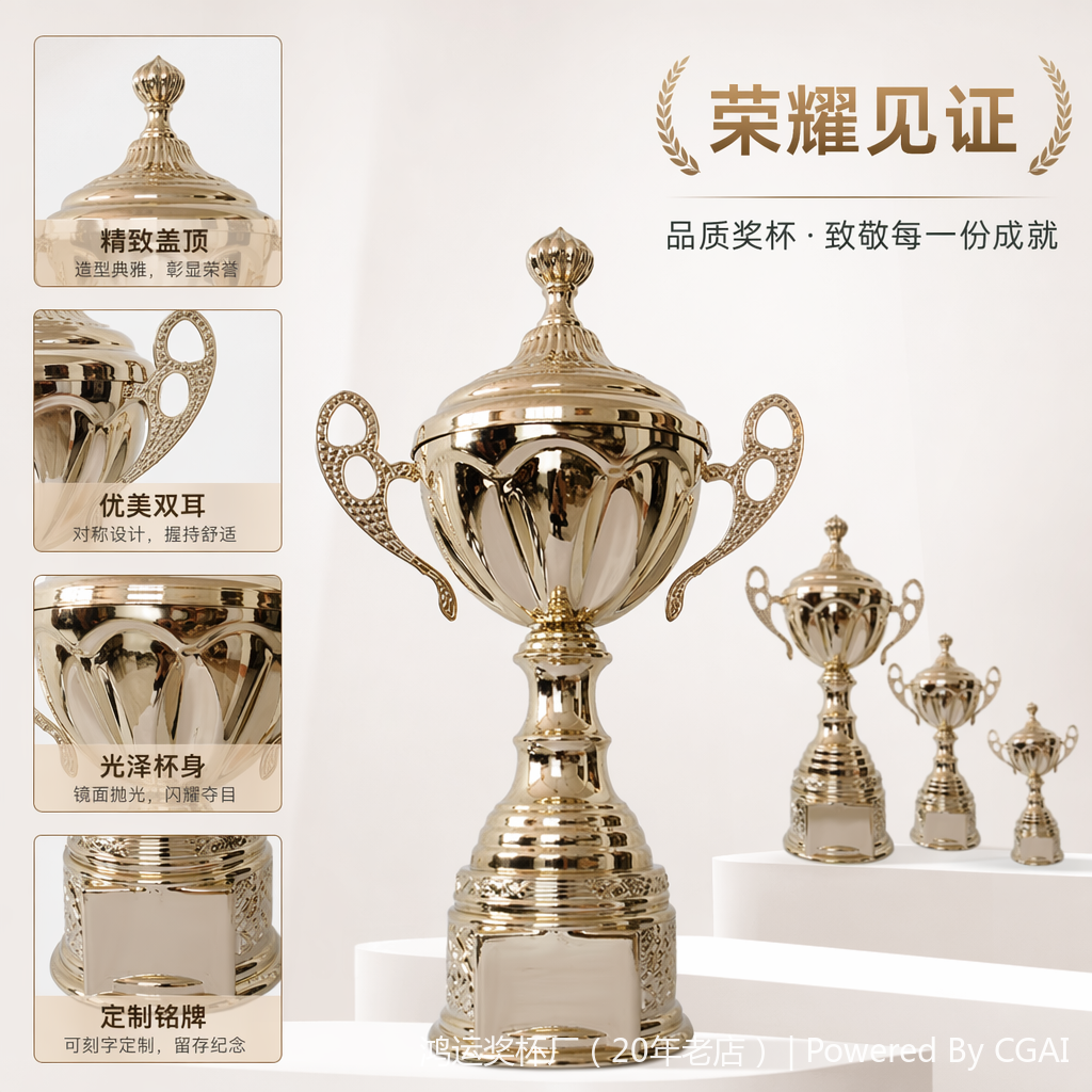 The large-sized golden trophy with a plastic base is used for awarding prizes at celebrations
