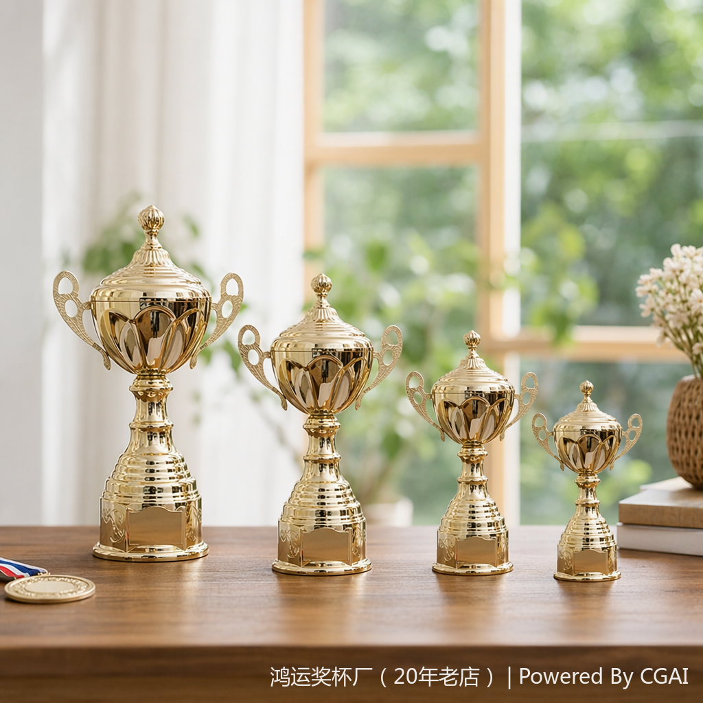 The large-sized golden trophy with a plastic base is used for awarding prizes at celebrations details Picture