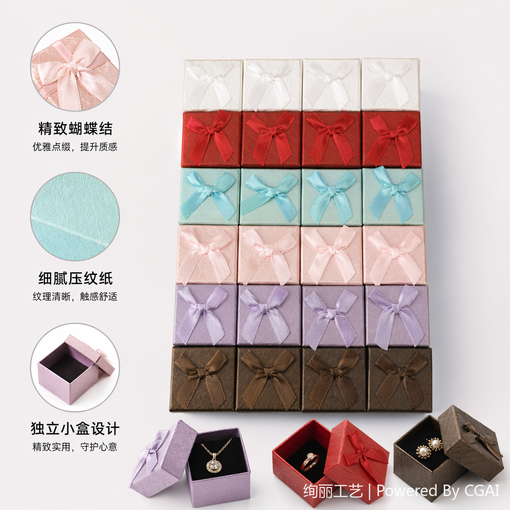 彩色蝴蝶结丝绒首饰盒女礼盒首饰