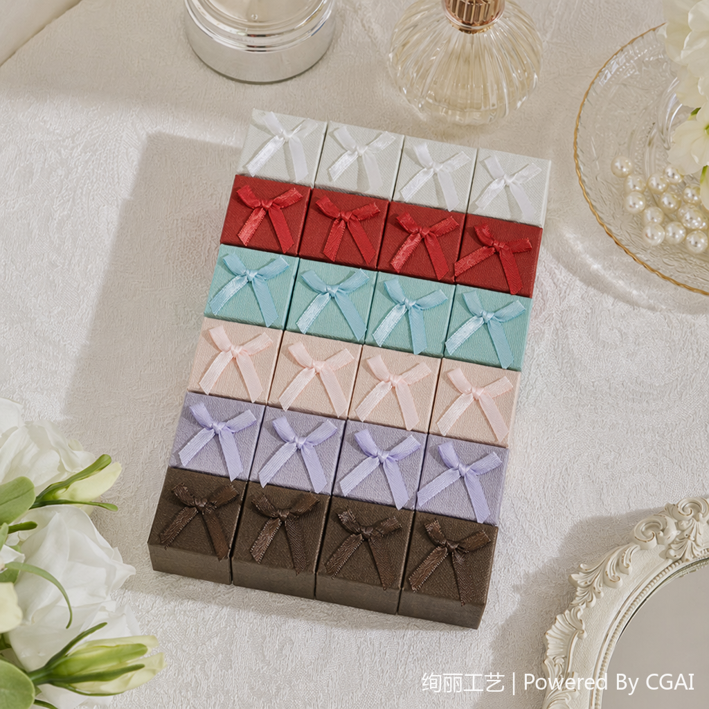 Colorful bow velvet jewelry box, women's gift box jewelry details Picture
