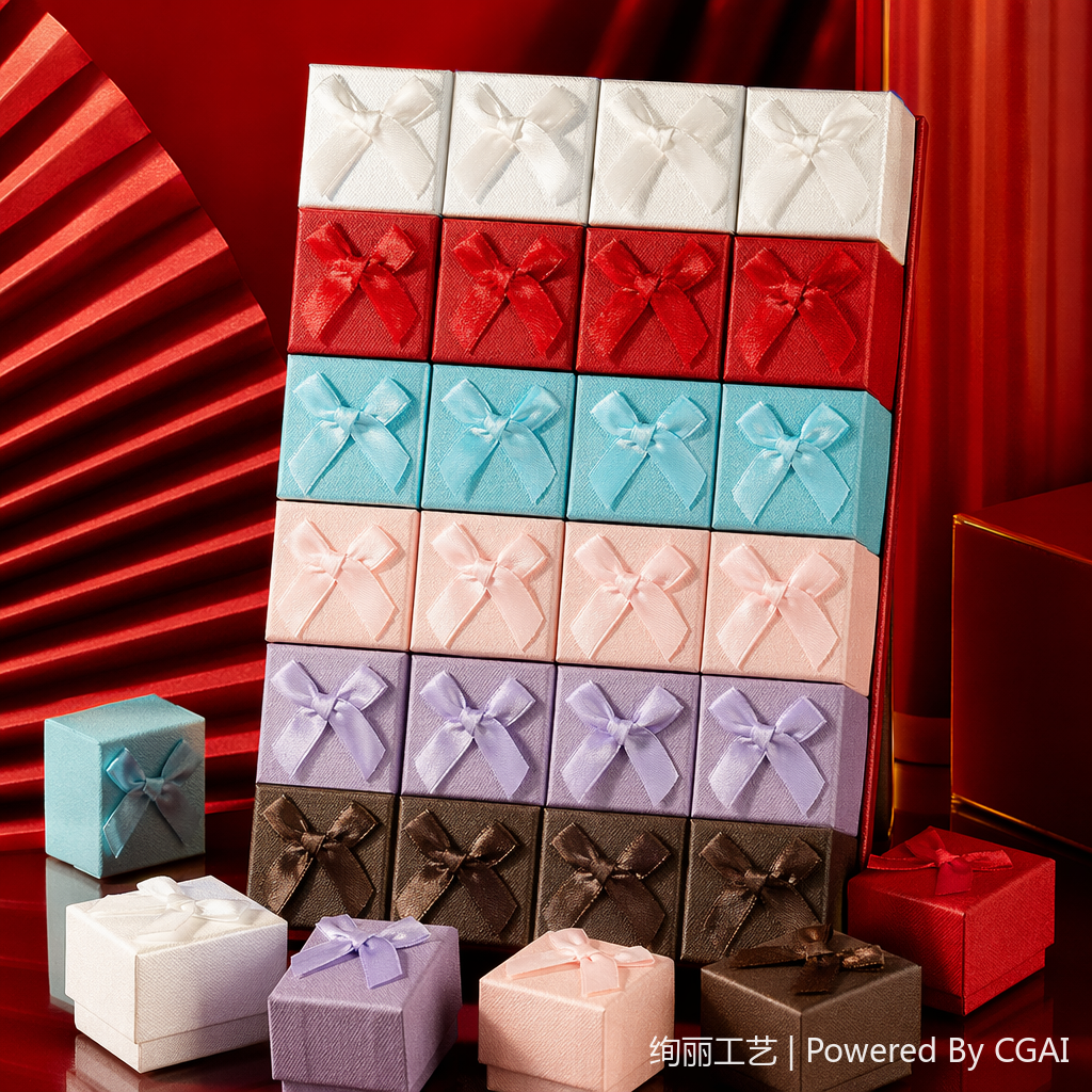 Colorful bow velvet jewelry box, women's gift box jewelry Specification image