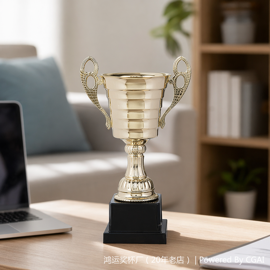 The crystal-textured golden trophy with a stable plastic base is universal for award ceremonies details Picture