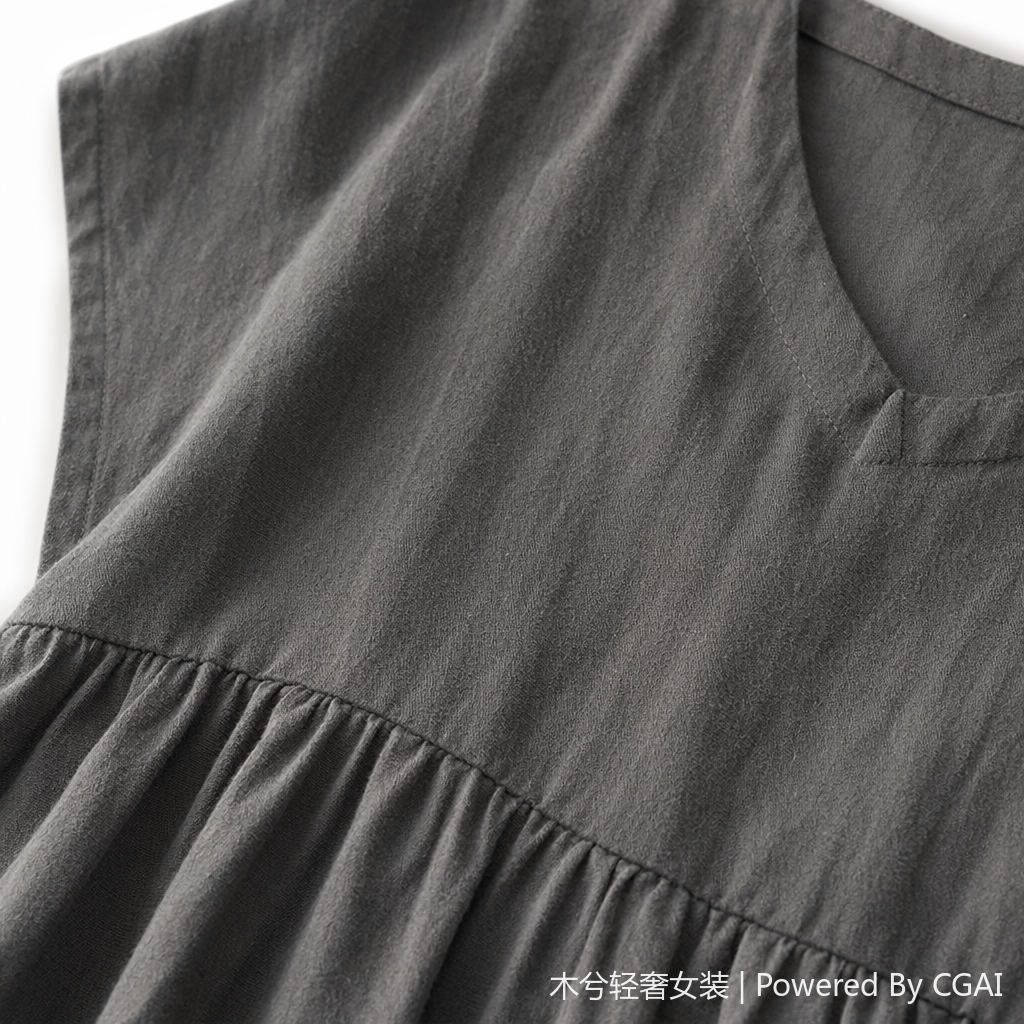Summer's new Japanese-style commuting simple V-neck one-shoulder short-sleeved loose and artistic mid-length dress for women Application Scenario