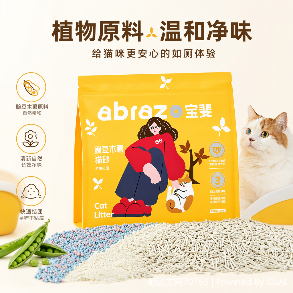 Rich milk Fun Pea Cassava Cat litter Deodorizing, non-stick bottom, low dust Fragrance 3-in-1 cat litter 2.5kg wholesale Specification image