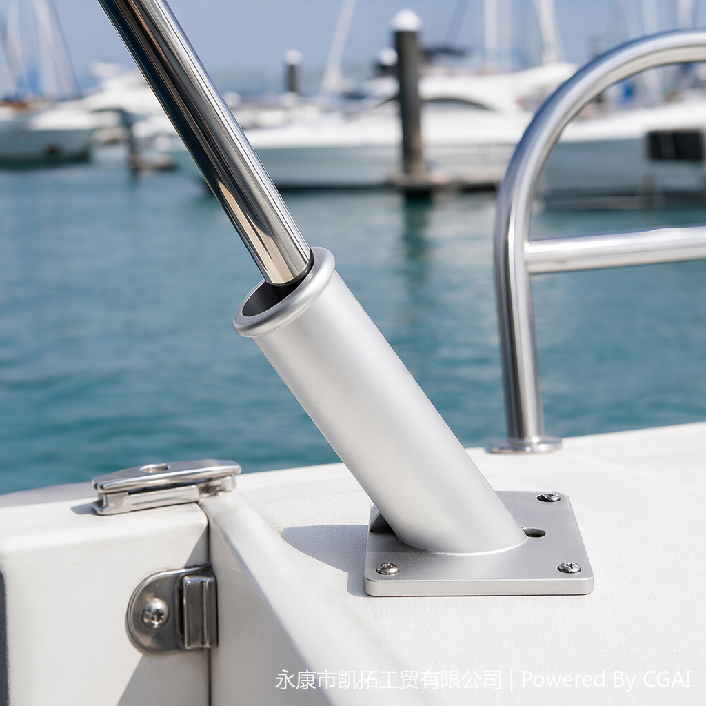 The flagpole base bracket is made of aluminum alloy with a slanted insertion type, which has strong load-bearing capacity and is suitable for various flagpole sizes details Picture