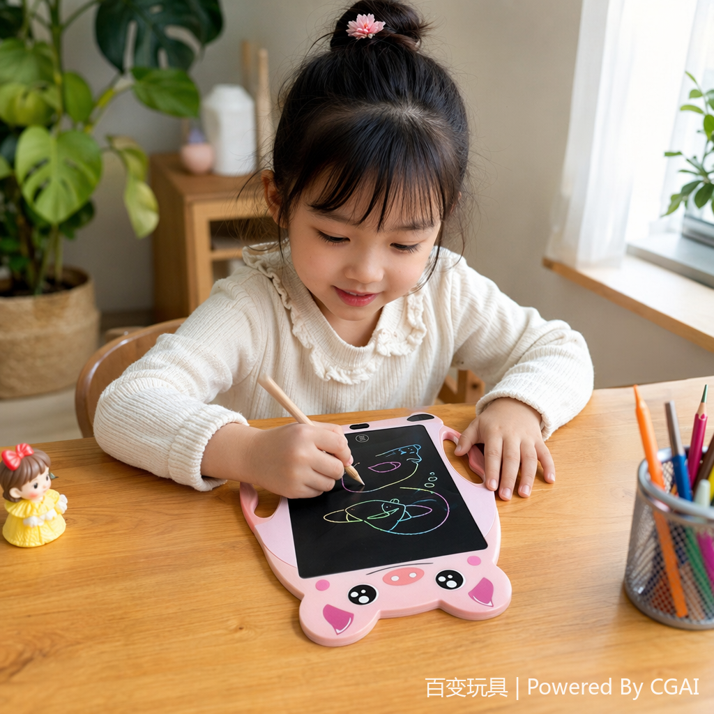 BB9015FC Pink pig-shaped LED handwriting board, LCD writing board, children's cartoon electronic drawing board details Picture