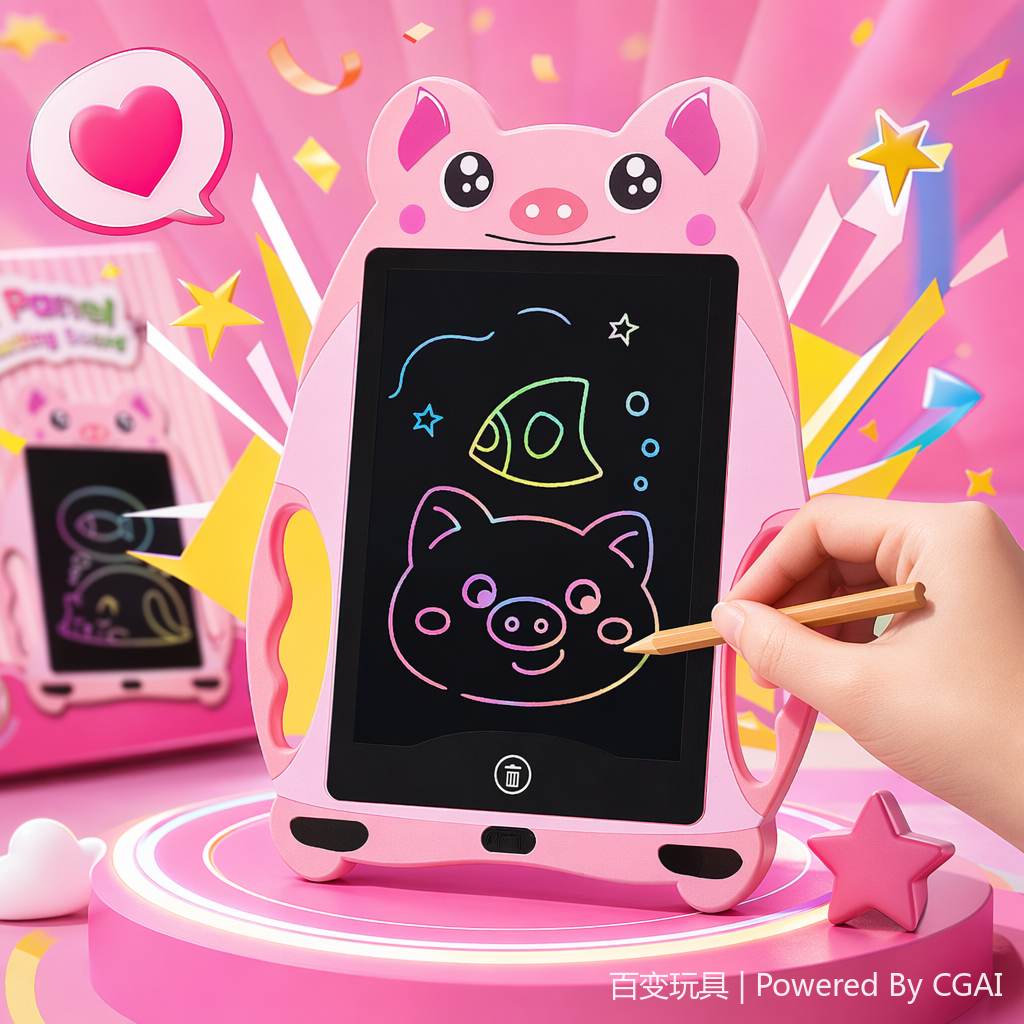 BB9015FC Pink pig-shaped LED handwriting board, LCD writing board, children's cartoon electronic drawing board Specification image