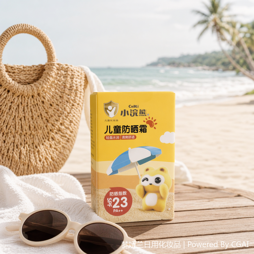 Baby sunscreen, light yellow packaging box, children's sunscreen SPF23 PA++, gentle and non-irritating details Picture
