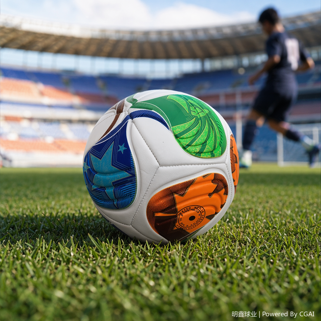 Orange, blue and green color spliced PU leather rubber football-specific training and match balls details Picture