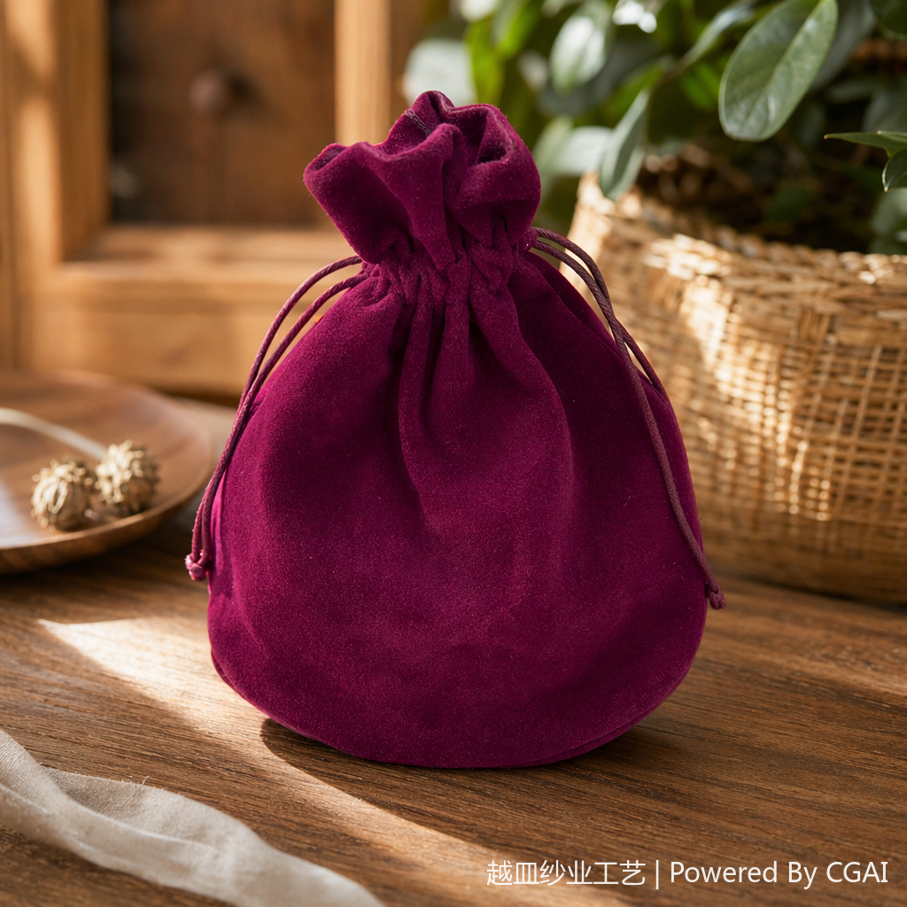 A small bag of purple velvet drawstring snap eyewear accessories details Picture