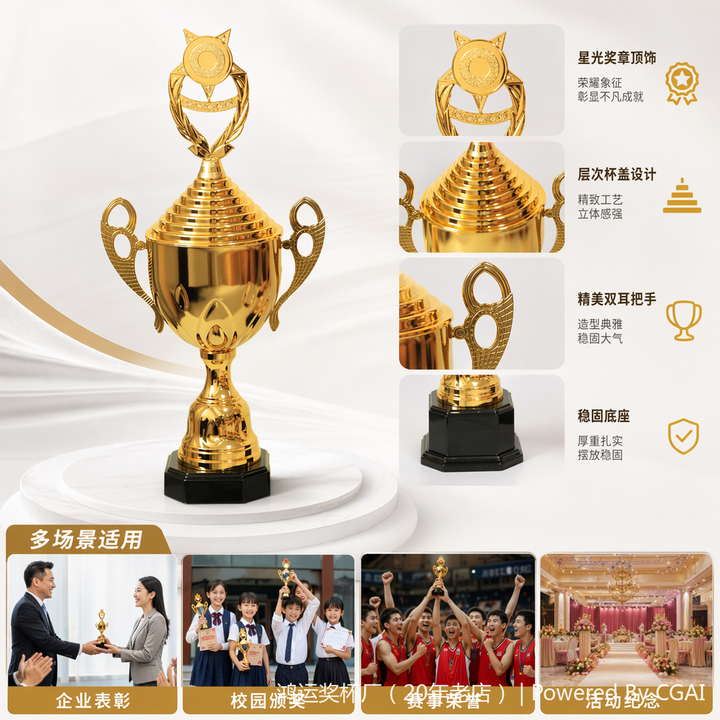 كأس الكريستال الذهبي مزخرفة بأذن مزدوجة من ثلاثة أزياء من طراز MQ302A 544Q302B MQ302C 45CM