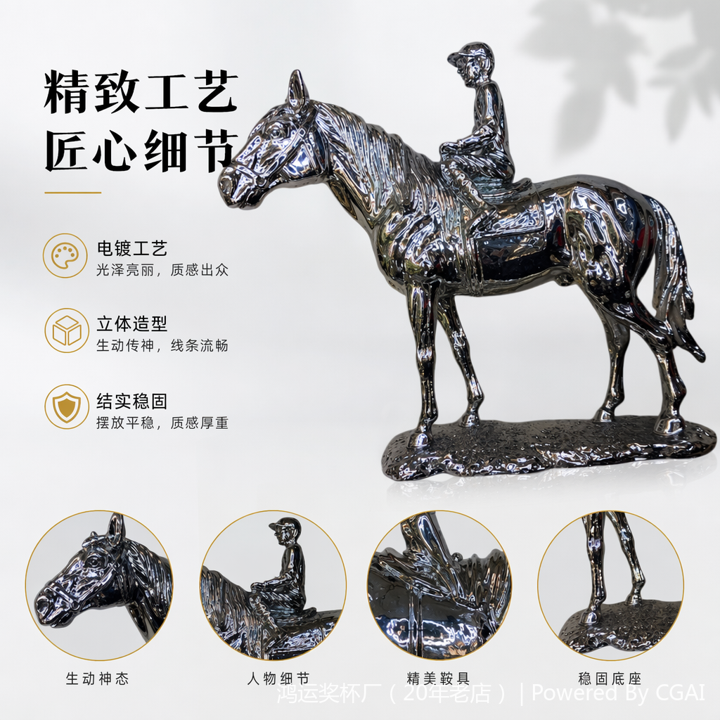 Realistic character silver equestrian statue craft gift resin, grand craft gift resin