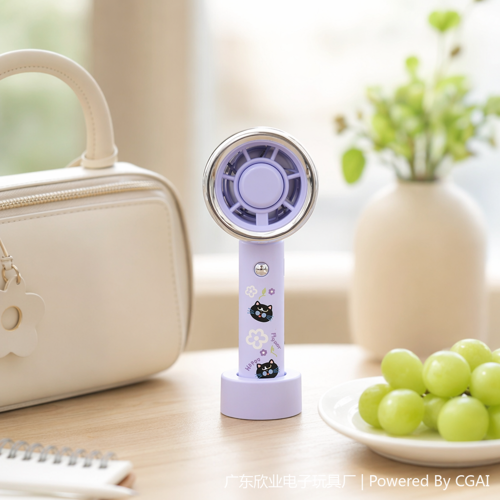 Cartoon color handheld mini electric fan, outdoor portable model details Picture