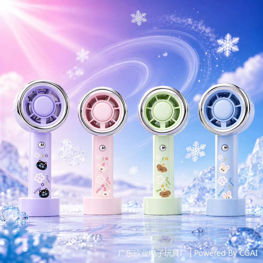 Cartoon color handheld mini electric fan, outdoor portable model Specification image