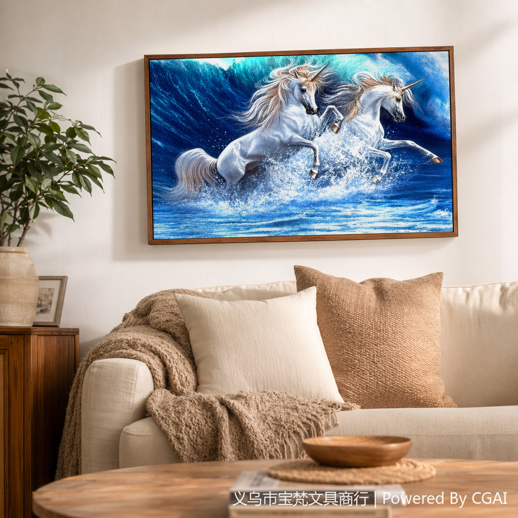 The best-selling DIY diamond painting for foreign trade, the cross-border Amazon bestseller 3040 living room decoration painting YSG Wave Unicorn details Picture