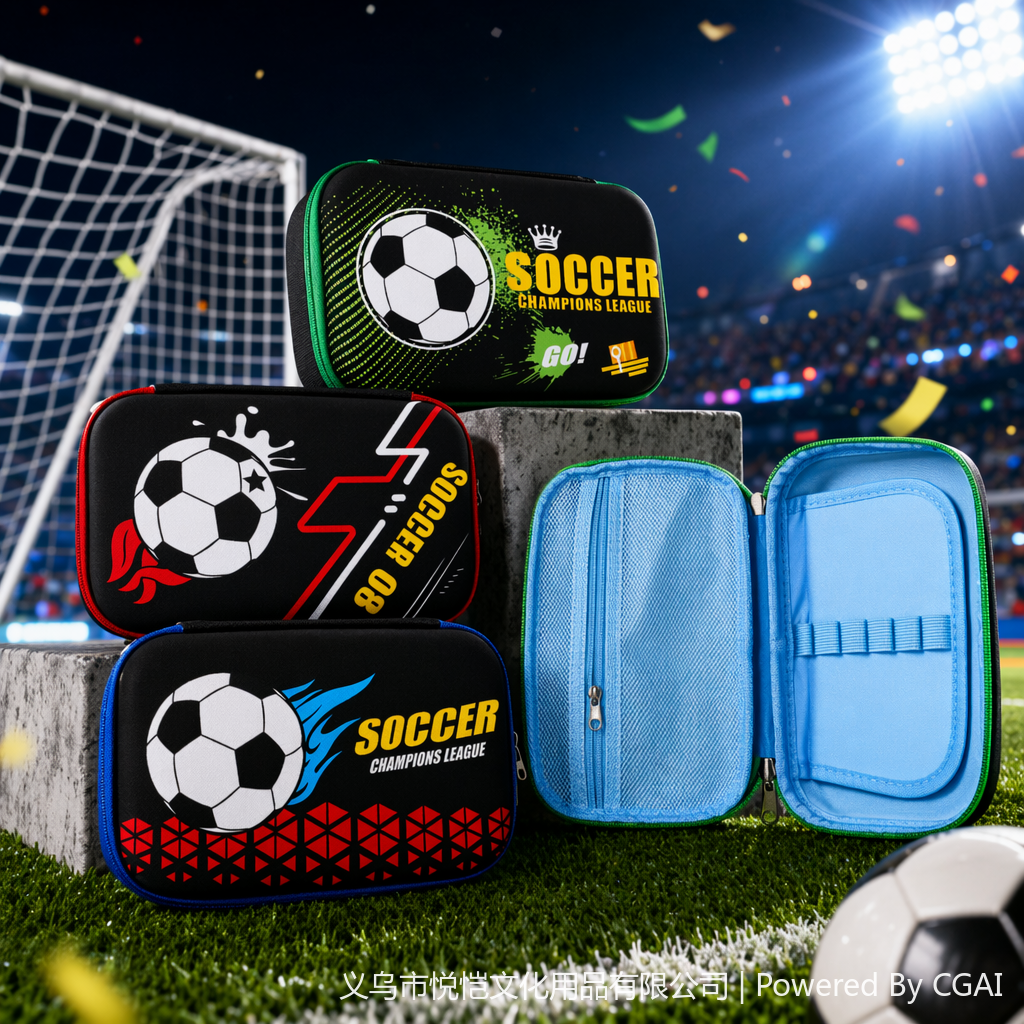 Black football-themed transparent cartoon pencil case student stationery Specification image