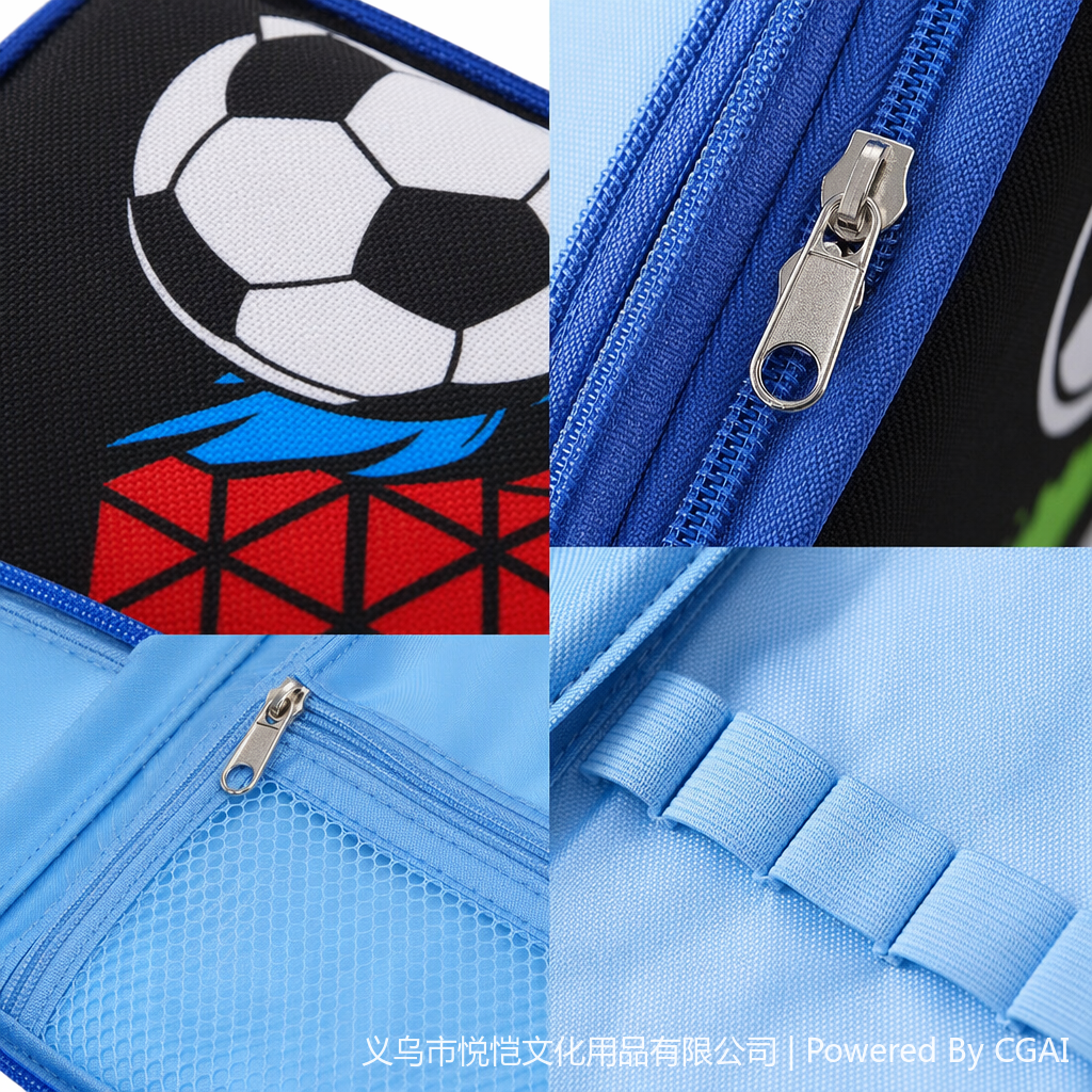 Black football-themed transparent cartoon pencil case student stationery Application Scenario