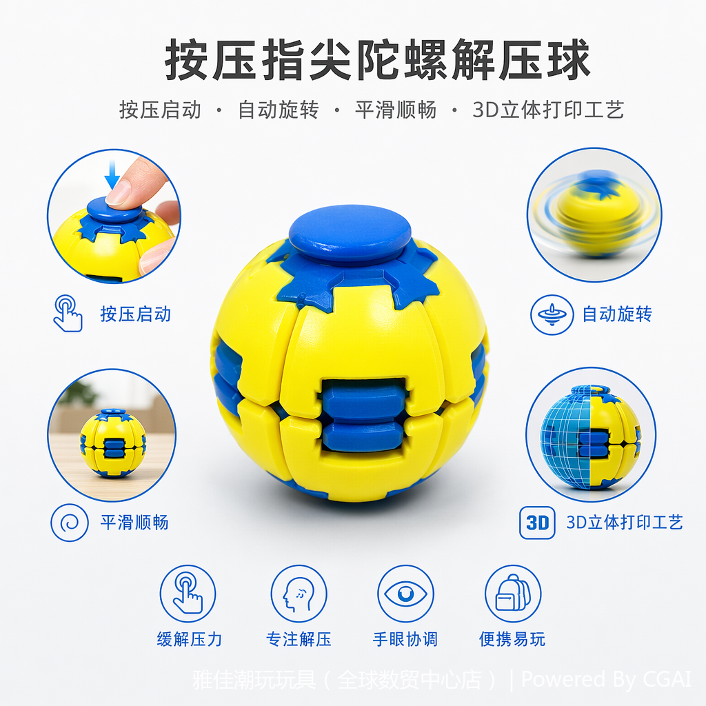Colorful press luminous spinning top toy ball, silent pressure-relieving fingertip toy luminous top details Picture