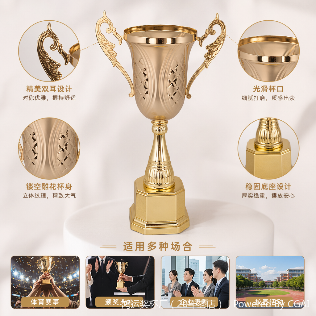 水晶质感金色奖杯配塑料底座适合颁奖典礼使用