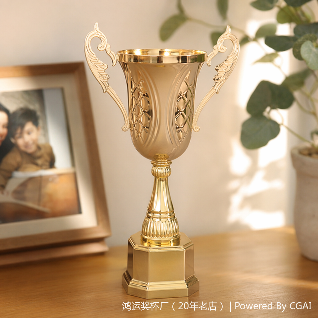 The crystal-textured golden trophy with a plastic base is suitable for award ceremonies details Picture