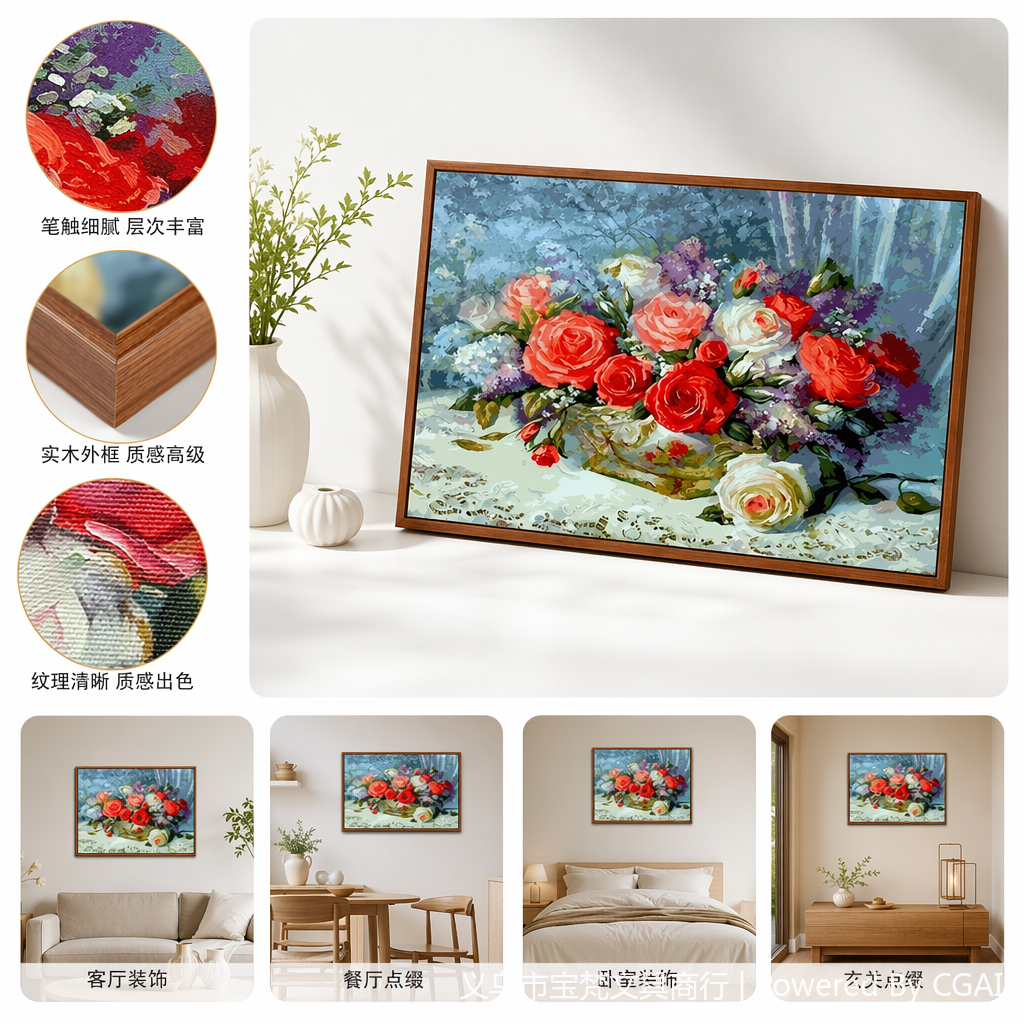 外贸热销DIY钻石画 跨境亚马逊爆款3040客厅装饰画YSG玫瑰花