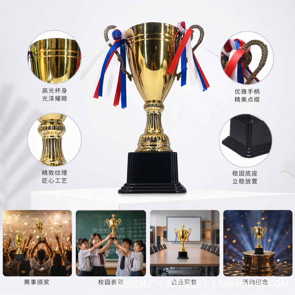 水晶金色奖杯配塑料底座颁奖典礼用大号奖杯图