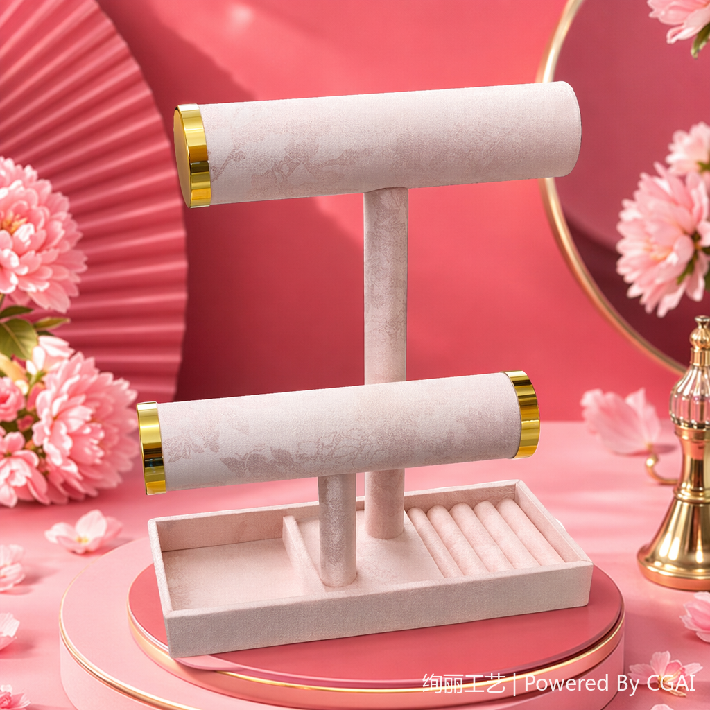粉色大理石纹理双层饰品展示架带自动转盘眼镜珠宝首饰盒 Specification image