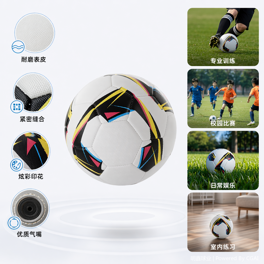 MINSA hand-sewn PU leather pressure-relieving football, the same style as the World Cup football