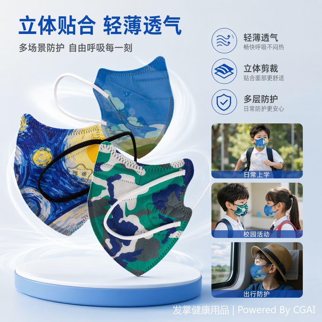 石墨烯芯负氧离子防尘KN95口罩（1盒5只装）星空图