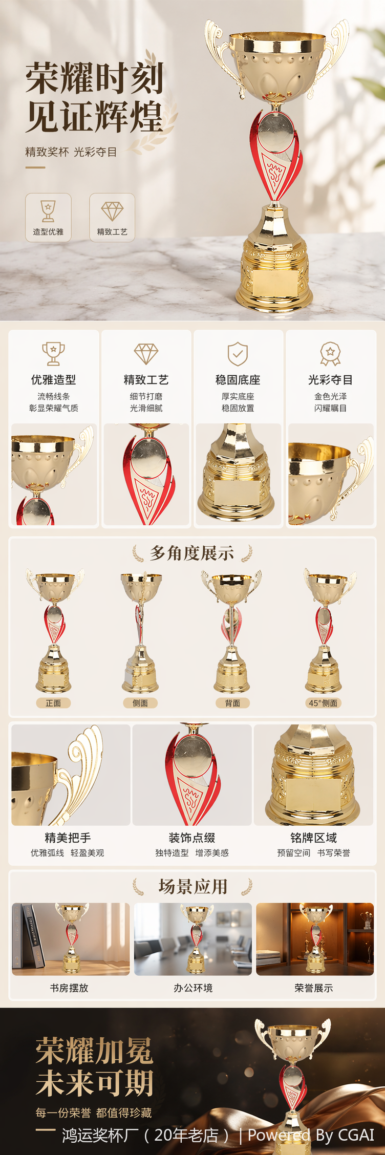 金色奖杯塑料底座大奖杯奖牌定制礼盒装详情1