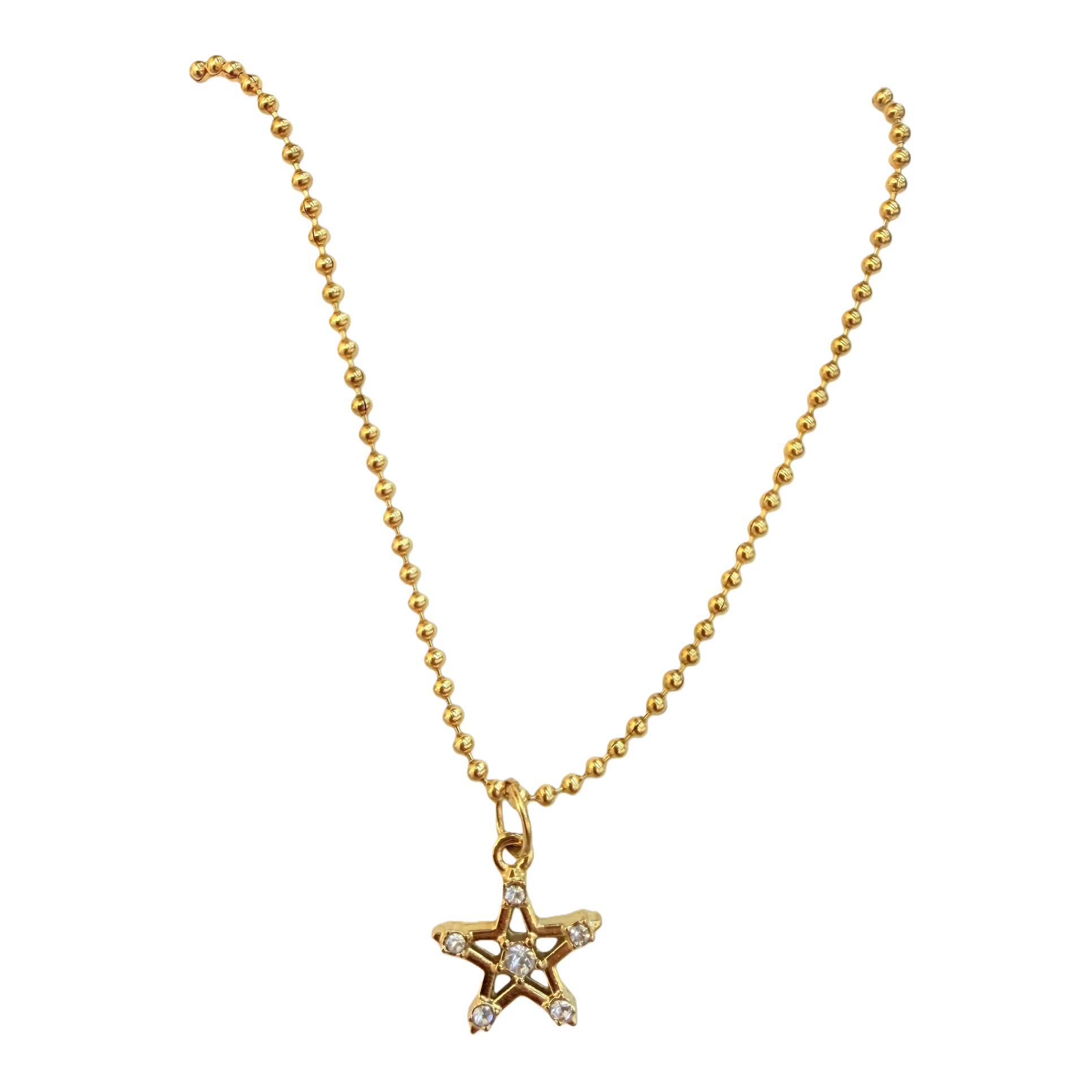 French-style hollowed-out hexagonal star-studded stainless steel round bead necklace, long-lasting color retention, niche collarbone chain, simple and light luxury, versatile for daily layering, high-end ladies' jewelry Item Picture