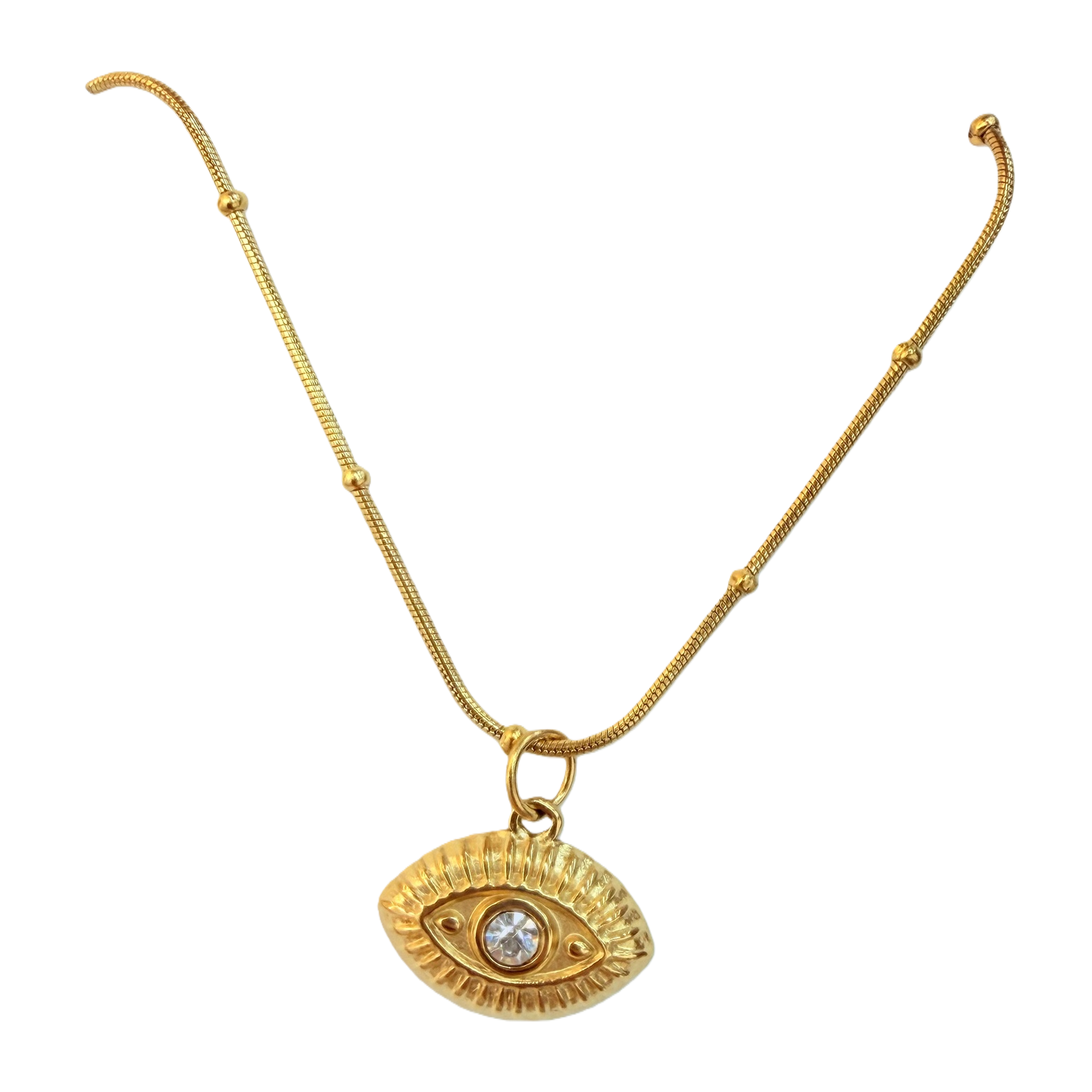 Medieval embossed devil's eye stainless steel snake bone chain, niche texture metal necklace, European and American style design, women's layered accessory Item Picture
