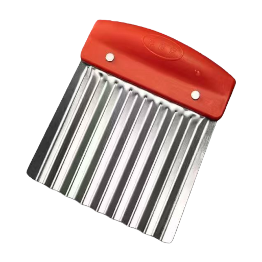 Stainless steel red handle, stainless steel wavy cutting knife, scraper, multi-functional baking tool, potato knife Item Picture