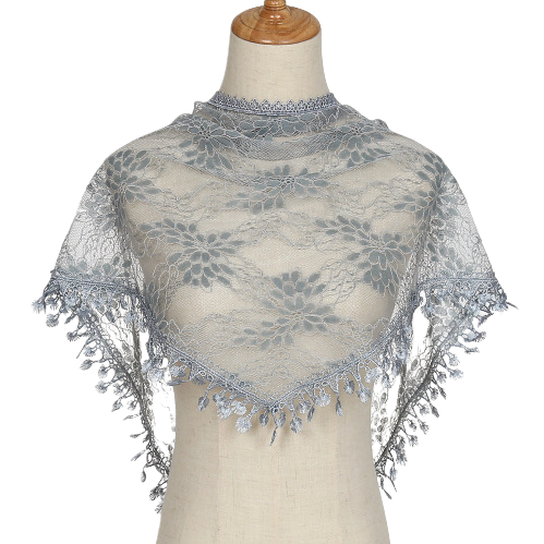Ru Wei grey lace shawl, cashmere scarf, mulberry silk hair band Item Picture