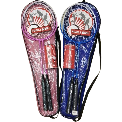 Pink and blue one-piece badminton and tennis racket set with padel rackets Item Picture