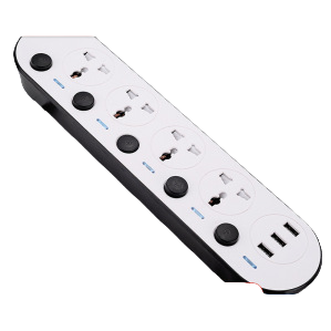 The WIFI smart socket features a white power strip with a USB interface, a remote control socket, and a black button socket cover Item Picture