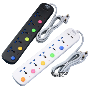 Black and white dual-color cabinet socket power strip, 3-position national standard with USB smart power strip Item Picture