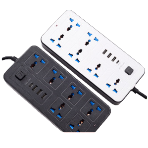 Black and white dual-color desktop socket, embedded wireless charger, smart switch, multi-functional power strip Item Picture