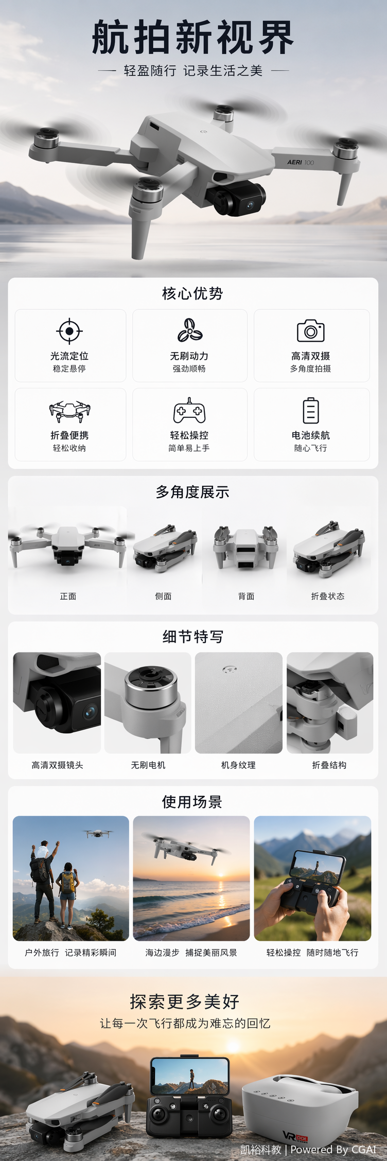 FOOZAC跨境无刷感应无人机带VR光流悬停高清航拍双摄遥控飞机 pic 1