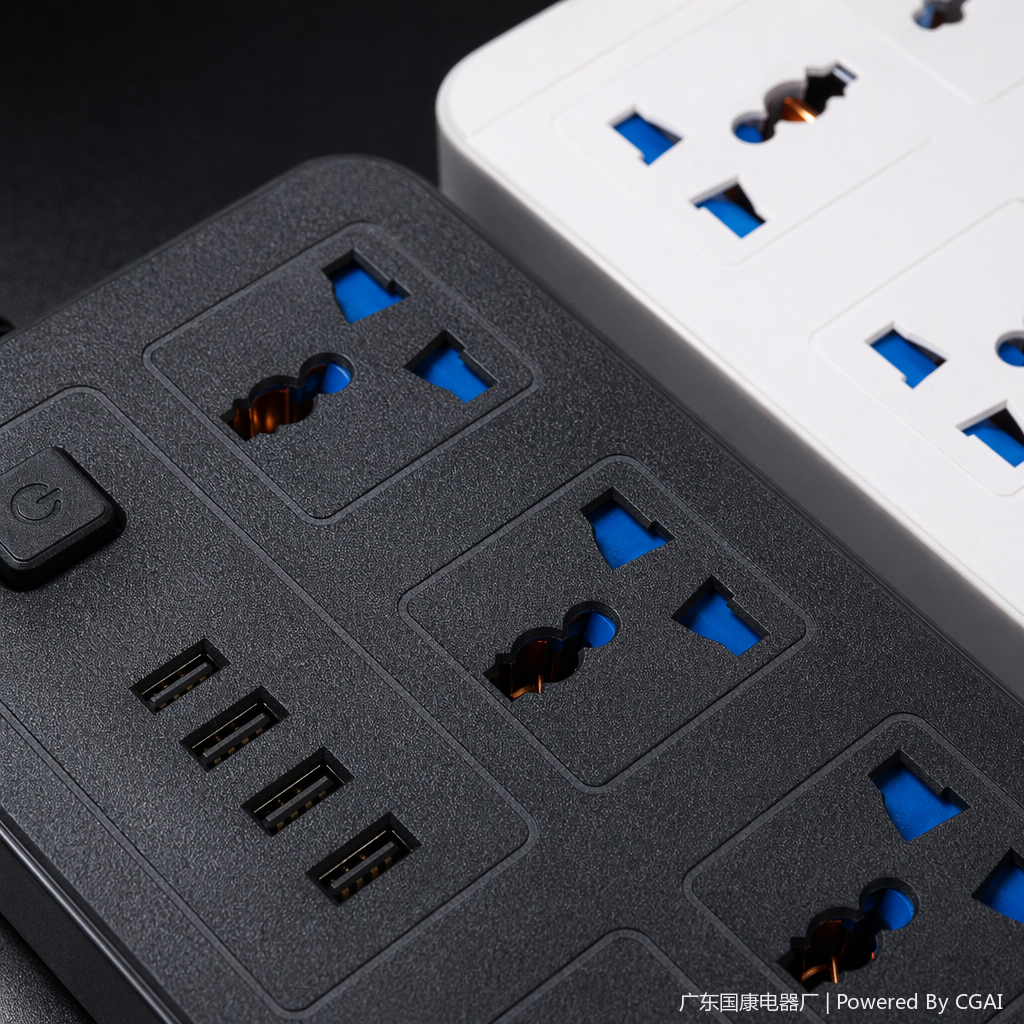 Black and white dual-color desktop socket, embedded wireless charger, smart switch, multi-functional power strip Application Scenario