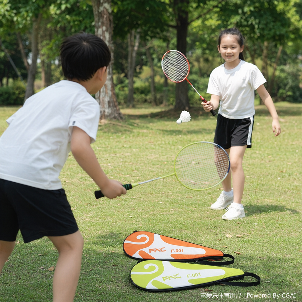 A yellow-red badminton racket with a green-orange racket bag integrated badminton and tennis padel racket details Picture