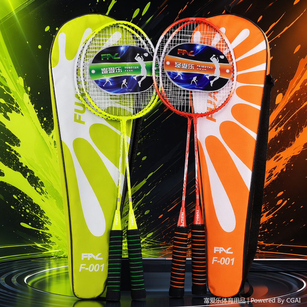 A yellow-red badminton racket with a green-orange racket bag integrated badminton and tennis padel racket Specification image