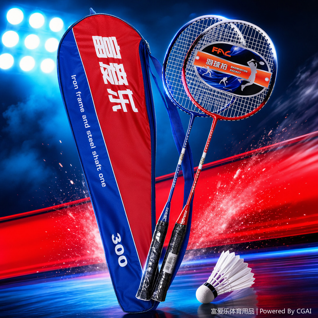 Red and blue color one-piece badminton racket, tennis racket and racket cover with padel Specification image