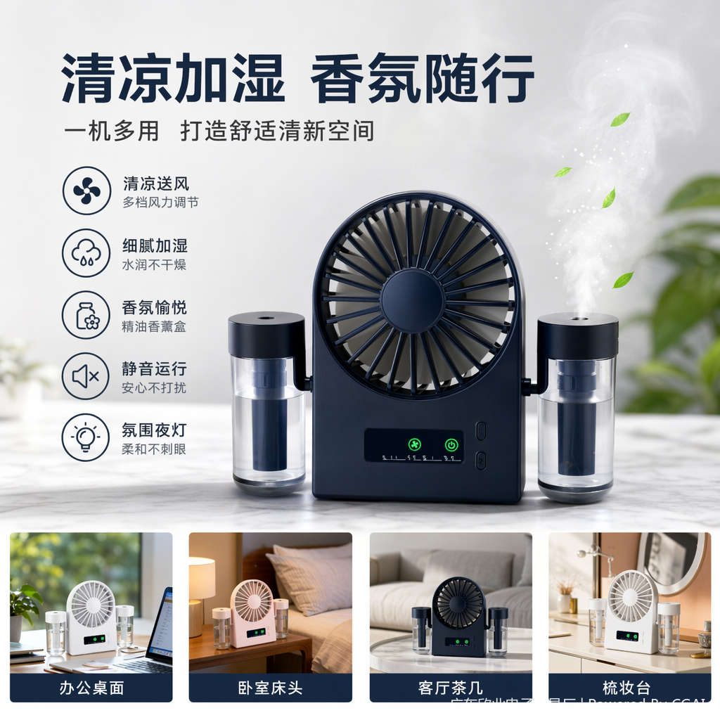 Simple three-color portable USB spray mini fan full image